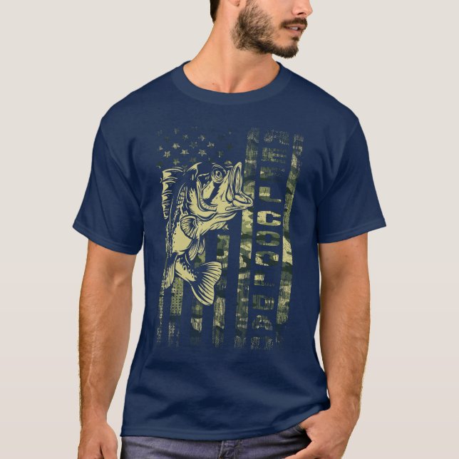 Reel Cool Dad Camouflage USA Flag Bass Fishing T-Shirt (Front)