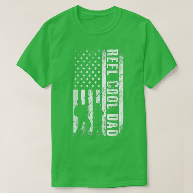 Reel Cool DAD Fish American Flag Fisherman DAD Fat T-Shirt (Design Front)