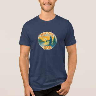 Reel cool dad fisherman rod and reel funny fishing Tri-Blend shirt