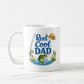 Reel Cool Dad Funny Fishing Pun Watercolor Art Coffee Mug