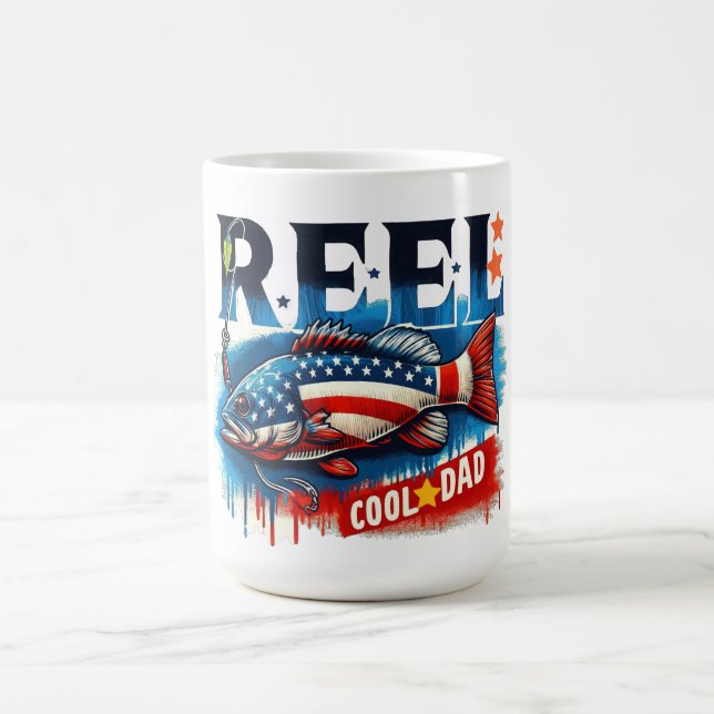 Reel Cool Dad – Patriotic Fishing Style Coffee Mug (Center)