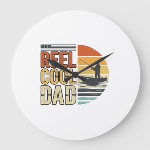 Reel Cool Dad Vintage Fishing T-Shirt Design_1 Large Clock