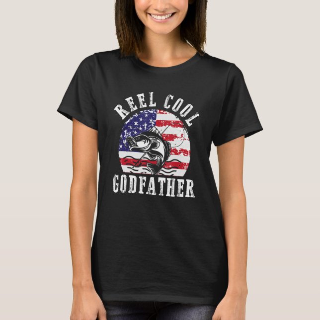 Reel Cool Godfather  US Flag Fisher  Godson Goddau T-Shirt (Front)