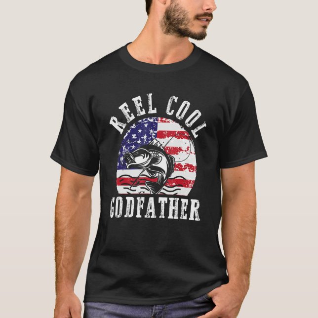 Reel Cool Godfather  US Flag Fisher  Godson Goddau T-Shirt (Front)