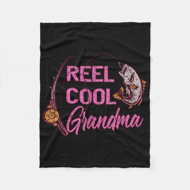 Reel Cool Grandma Woman Anglers Fishing  Fleece Blanket (Front)