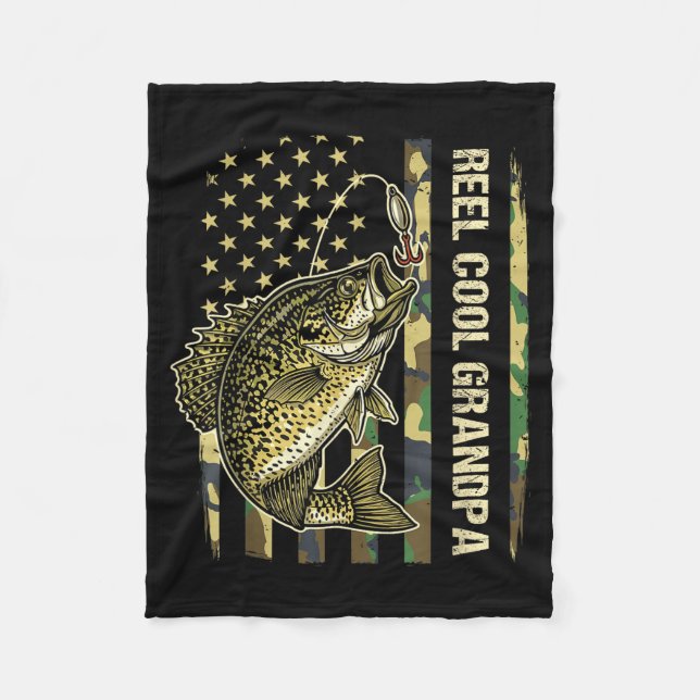 Reel Cool Grandpa Crape Fishing Camo American Flag Fleece Blanket (Front)