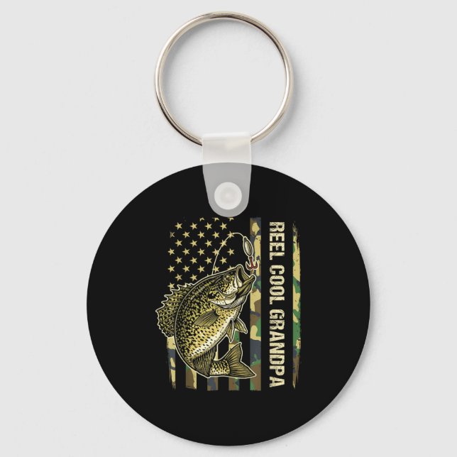 Reel Cool Grandpa Crape Fishing Camo American Flag Keychain (Front)