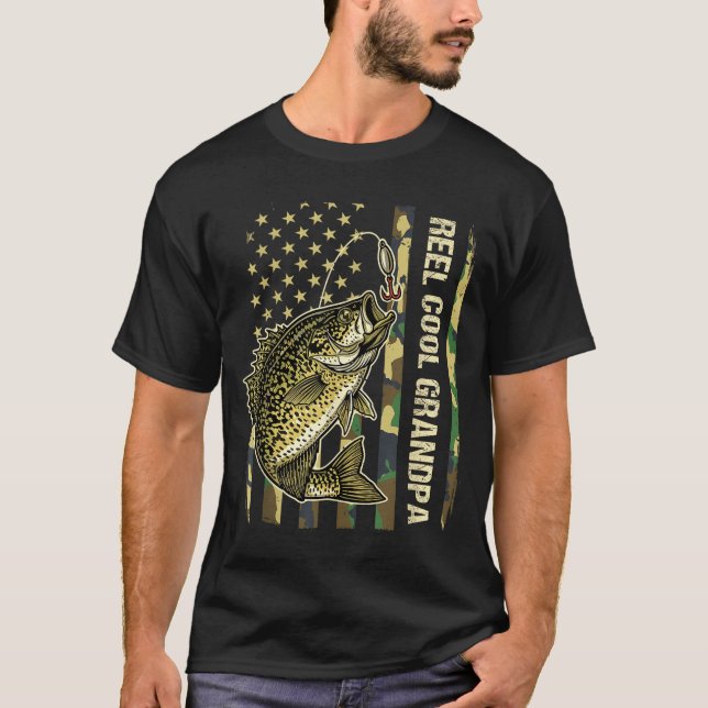 Reel Cool Grandpa Crape Fishing Camo American Flag T-Shirt (Front)