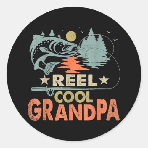 Reel Cool Grandpa Fishing Lover Vintage Fathers Classic Round Sticker