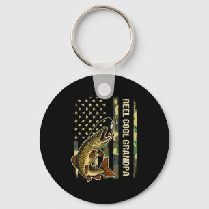 Reel Cool Grandpa Muskie Fishing Fisherman America Keychain
