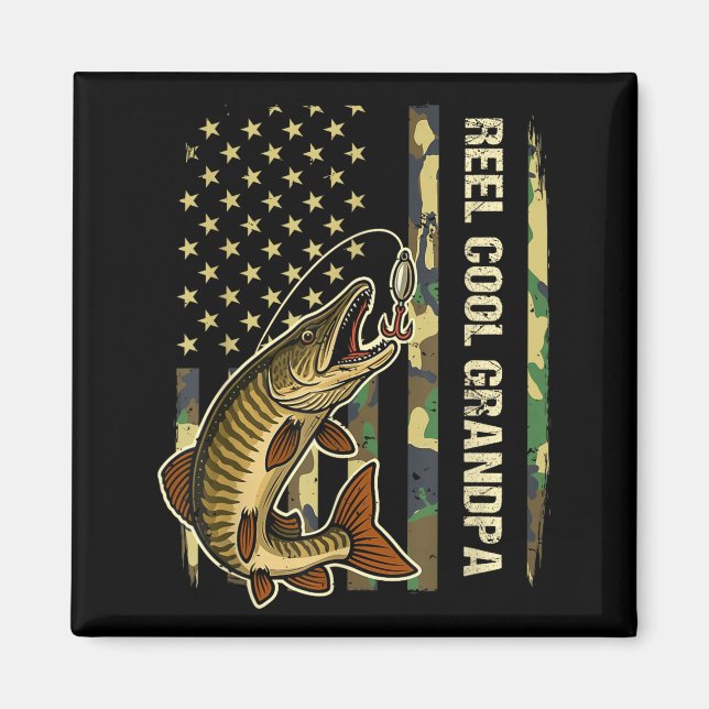 Reel Cool Grandpa Muskie Fishing Fisherman America Magnet (Front)