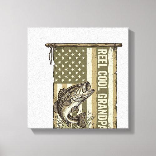 Reel Cool Grandpa Vintage Bass Fishing Shirt Desig Canvas Print