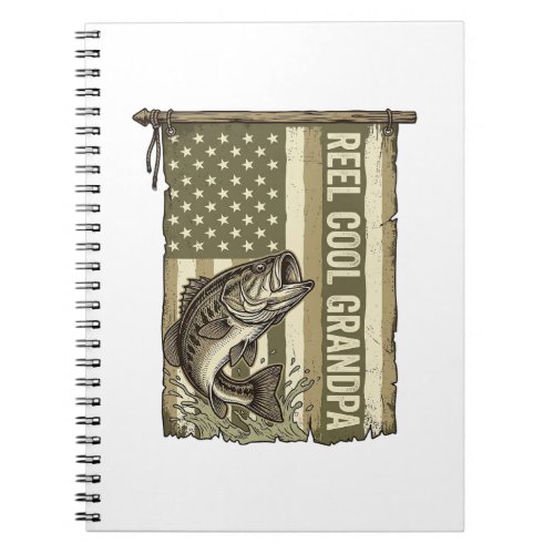 Reel Cool Grandpa Vintage Bass Fishing Shirt Desig Notebook