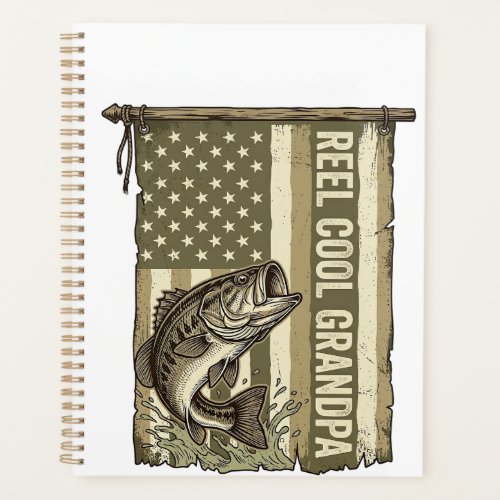 Reel Cool Grandpa Vintage Bass Fishing Shirt Desig Planner