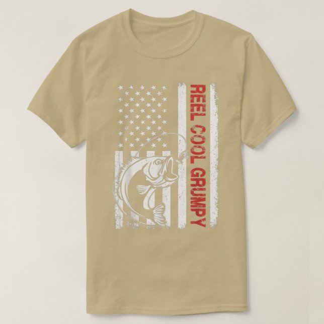 Reel Cool Grumpy  USA Flag Fishing Father's Day  T-Shirt (Design Front)