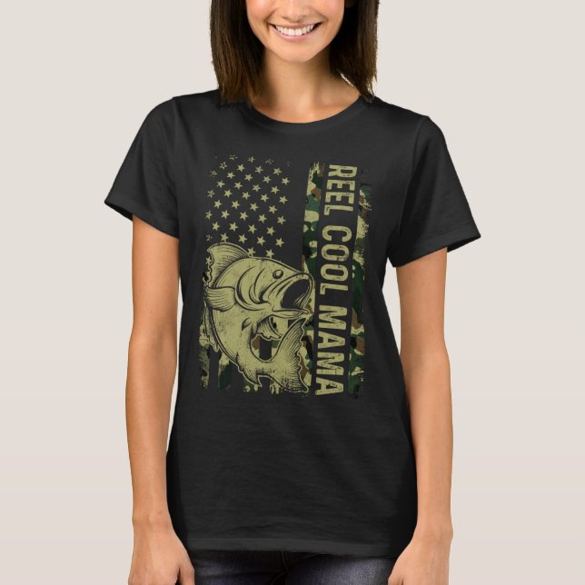 Reel Cool Mama Camouflage American Flag Fishing T-Shirt (Front)