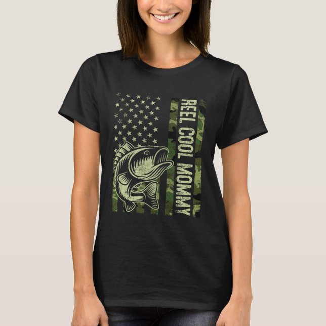 Reel Cool Mommy Camouflage American Flag Fishing T-Shirt (Front)