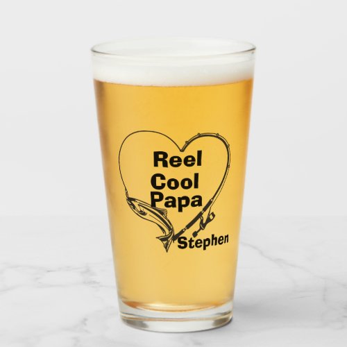 Reel cool papa dads joke fishing fathers day glass