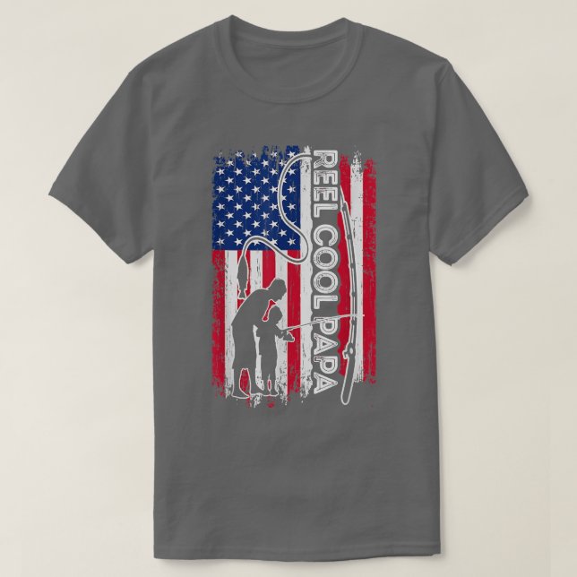 Reel Cool PAPA Fish American Flag Fisherman PAPA F T-Shirt (Design Front)