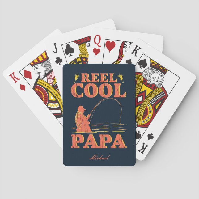 Reel Cool Papa Funny Fishing Father's Day Poker Cards (Back)