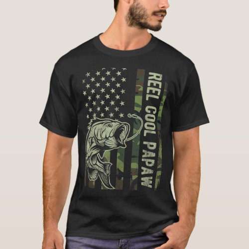 Reel Cool Papaw Camouflage American Flag Fathers D T_Shirt