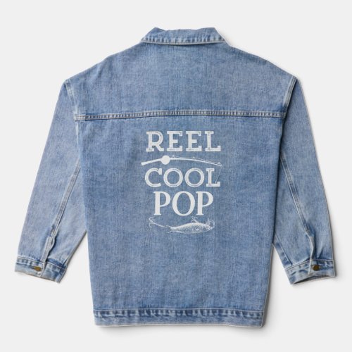 Reel Cool Pop Funny Fishing Pun Grandpa Mens  Denim Jacket