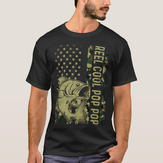 Reel Cool Pop Pop Camouflage American Flag Fishing T-Shirt (Front)