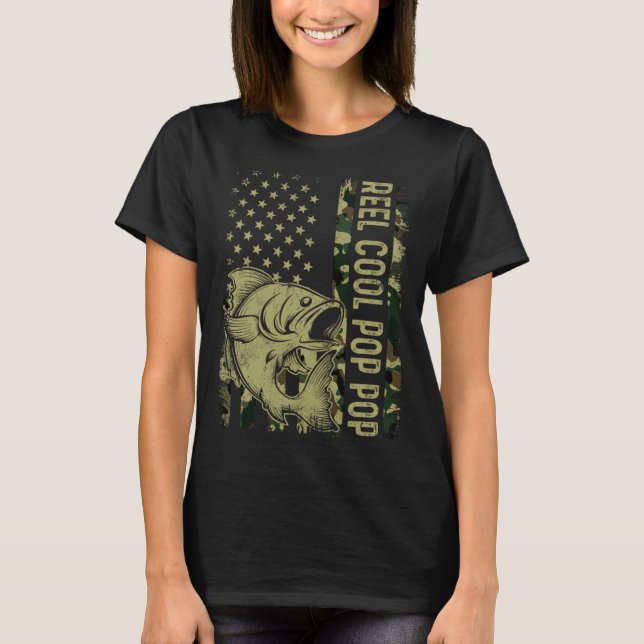 Reel Cool Pop Pop Camouflage American Flag Fishing T-Shirt (Front)
