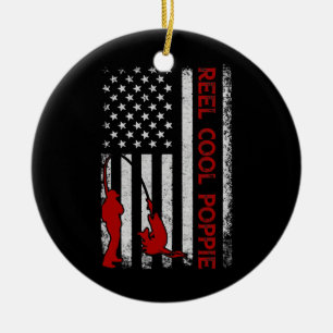 Reel Cool Poppie American Flag Fishing Father's Ceramic Ornament