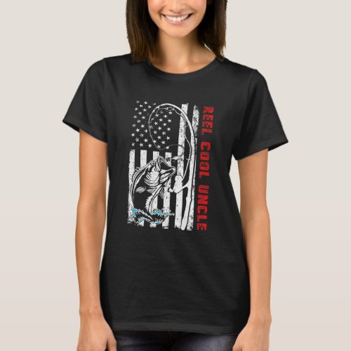 Reel Cool Uncle Retro American Flag Fishing For Fa T_Shirt