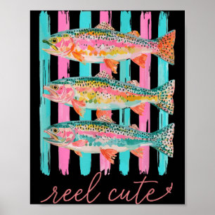Reel cute colorful rainbow trout preppy summer poster