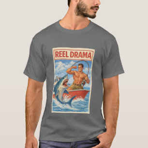 Reel Drama Shark Fisherman   Funny Retro Boating T-Shirt