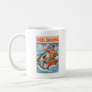 Reel Drama Shark Fisherman Funny Retro Fishing Coffee Mug