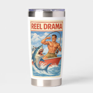 Reel Drama Shark Fisherman   Funny Retro Fishing Insulated Tumbler