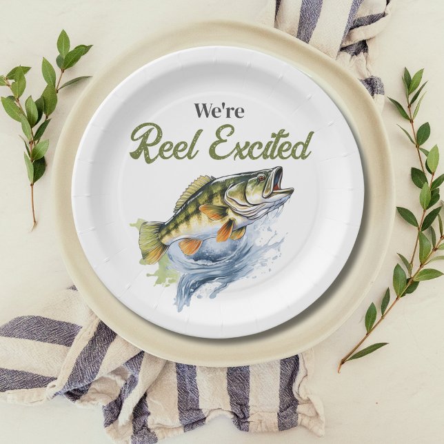 Reel Excited Big Fish Fisherman Baby Shower Paper Plates (Creator Uploaded)