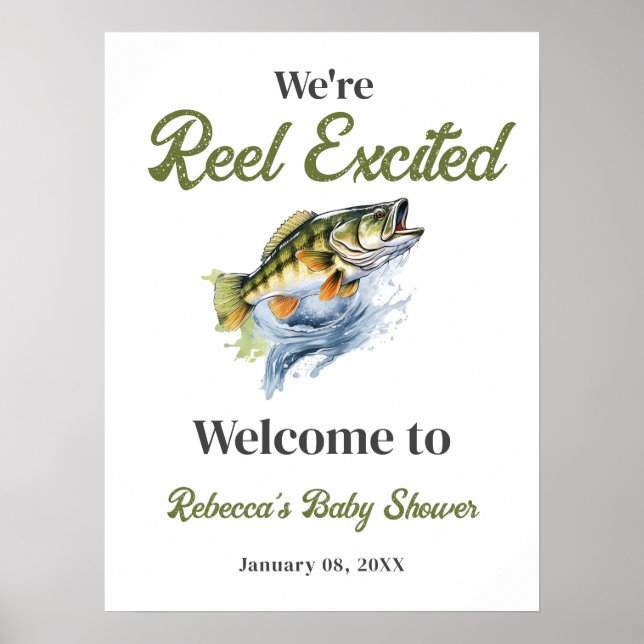 Reel Excited Fish Fisherman Baby Shower Welcome Poster (Front)