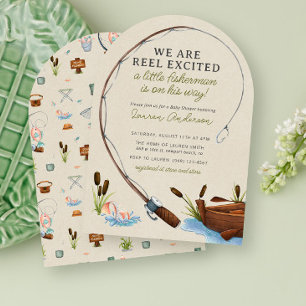 Reel Excited Fisherman Watercolor Baby Shower Invitation