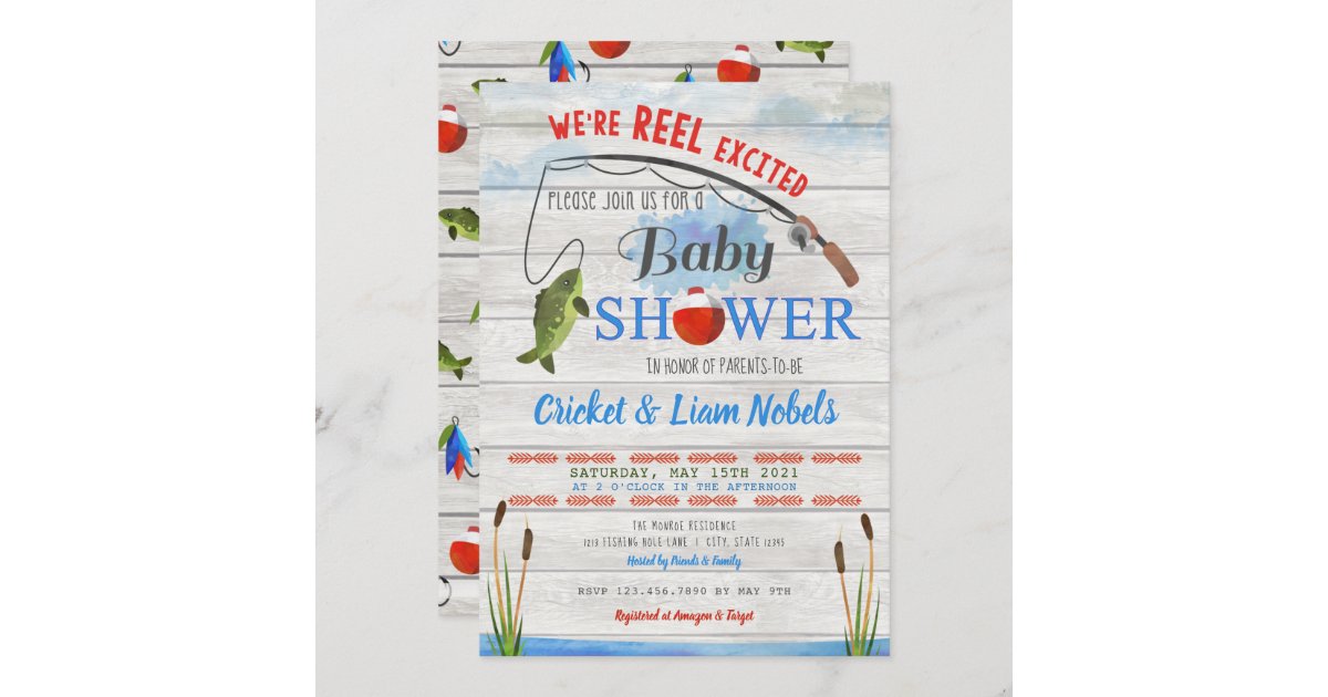 Reel Excited Fishing Baby Boy Shower Invitation | Zazzle