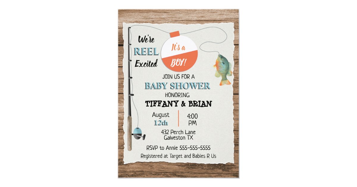 Reel Excited Fishing Boy Baby Shower Invitation Zazzle Com