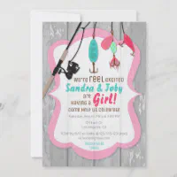 Reel Excited Fishing Pink Baby Shower Invitation
