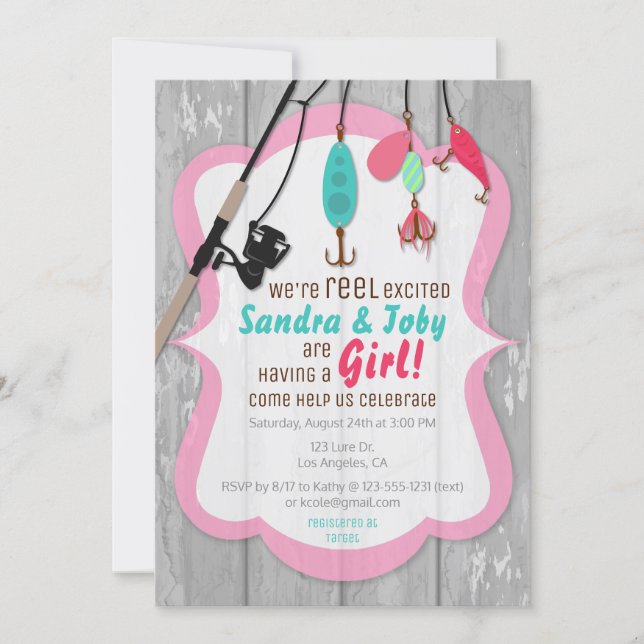 Reel Excited Fishing Pink Baby Shower Invitation (Front)
