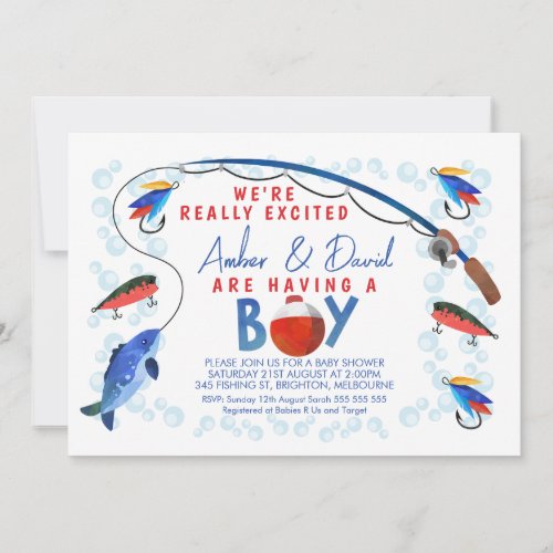 Reel Excited Fishing Themed Baby Shower Invitation