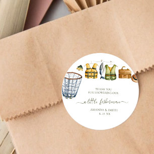 Reel Excited Little Fisherman Baby Shower Classic Round Sticker