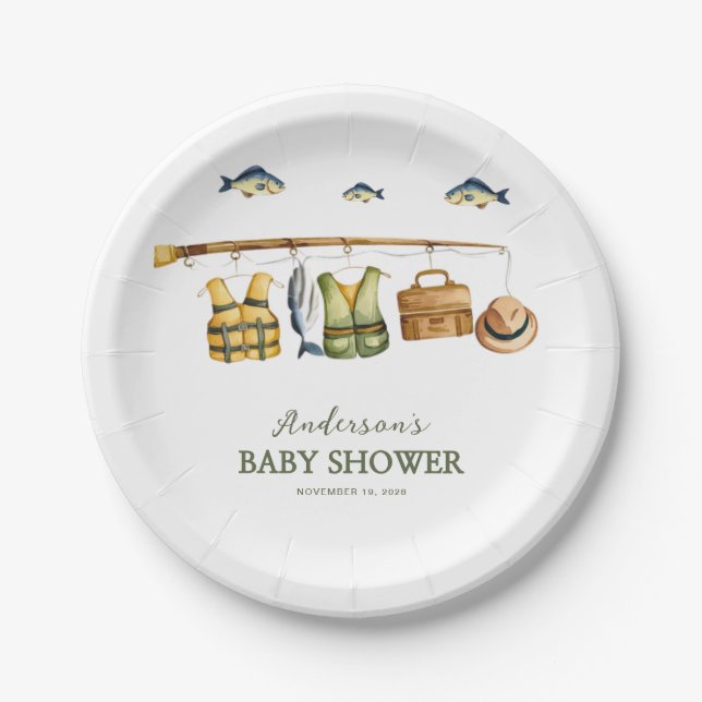 Reel Excited Little Fisherman Baby Shower  Paper Plates (Front)