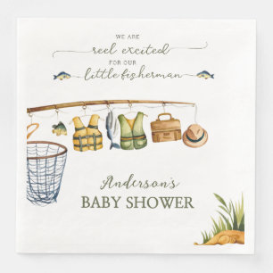 Reel Excited Little Fisherman Fishing Baby Shower Paper Dinner Napkins