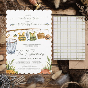 Reel Excited Watercolor Fishing Baby Shower Invitation