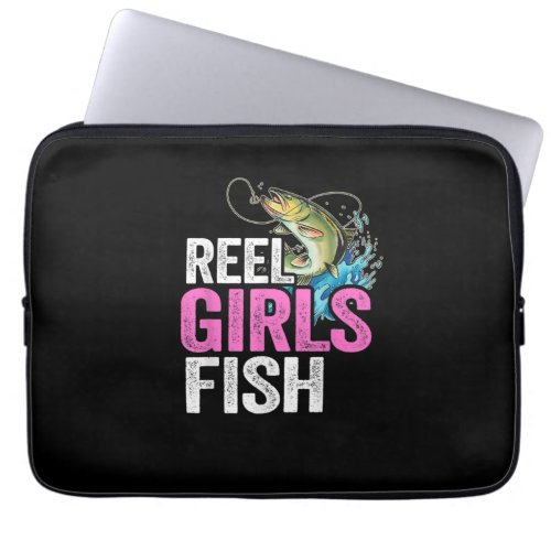 Reel Girls Fish Bass Fishing Funny Fisherwoman Laptop Sleeve