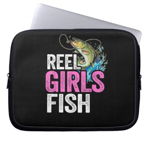 Reel Girls Fish Bass Fishing Funny Fisherwoman Laptop Sleeve