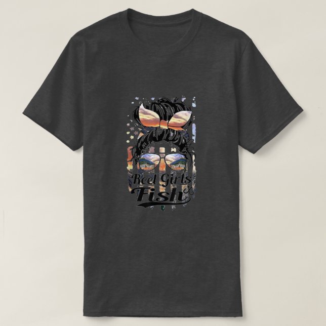 Reel Girls Fish Funny Fishing american flag  T-Shirt (Design Front)