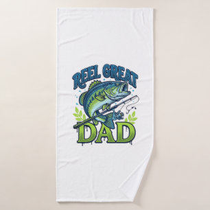Reel Great Dad Bass Fishing Vintage Vector Design_ Bath Towel